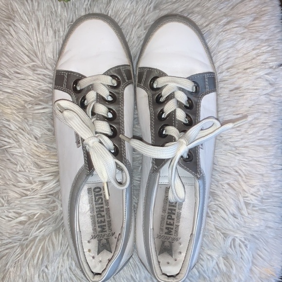 Mephisto Leather Sneakers Air Relax Shock Absorbing Soles White Silver Ladies 10 - Picture 3 of 16